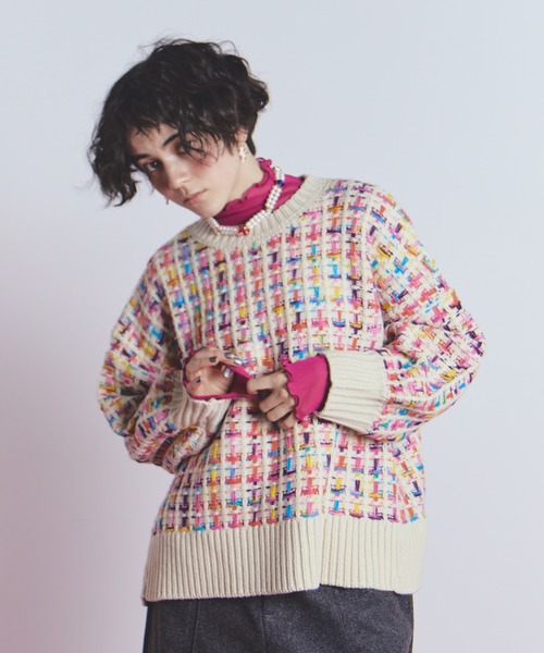 マルチカラーツイードニット（ニット/セーター）｜manana suerte