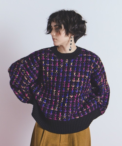 マルチカラーツイードニット（ニット/セーター）｜manana suerte