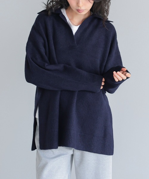 itto...(イット)の「ゆったり襟付きニットセーター(ニット/セーター・レディース・ネイビー/オートミール/グレイッシュベージュ・FREE)」の3枚目の写真