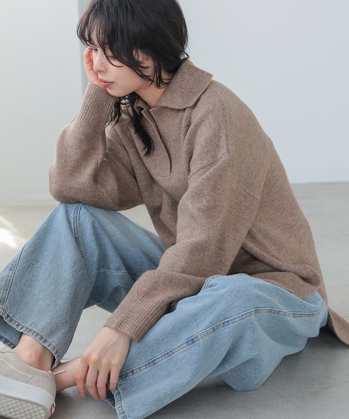 itto...(イット)の「ゆったり襟付きニットセーター(ニット/セーター・レディース・ネイビー/オートミール/グレイッシュベージュ・FREE)」の5枚目の写真