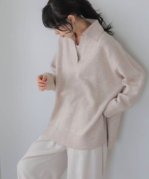 itto...(イット)の「ゆったり襟付きニットセーター(ニット/セーター・レディース・ネイビー/オートミール/グレイッシュベージュ・FREE)」の12枚目の写真