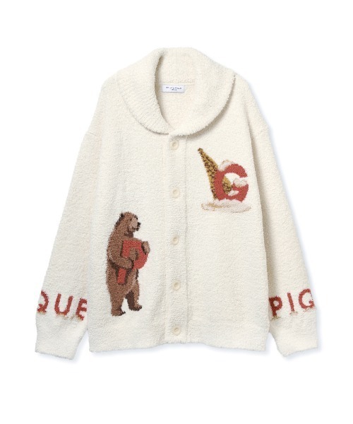 【HOMME】 パウダーノルディック DOGジャガードカウチン L 新品タグ付 HOMME】 パウダーノルディック DOGジャガードカウチン(カーディガン