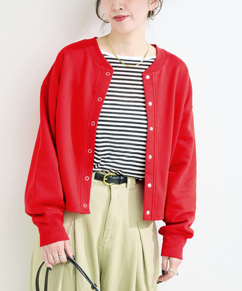 Simplicite(サンプリシテ)の「ウォッシャブル / 2WAYスウェットカーディガン(カーディガン/ボレロ・レディース・レッド/ホワイト/ブラック・FREE)」の3枚目の写真