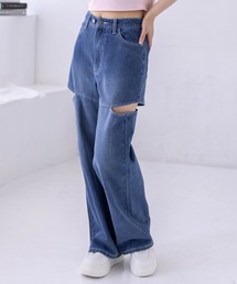 clear（クリア）の「【低身長用サイズ有】サイドスリットスラブワイドデニムパンツ［大人 カジュアル 着回し力抜群］（デニムパンツ）」