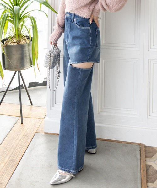 clear（クリア）の「【低身長用サイズ有】サイドスリットスラブワイドデニムパンツ［大人 カジュアル 着回し力抜群］（その他パンツ・レディース・ブルー/ネイビー・PS/S/M）」の2枚目の写真