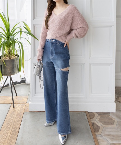 clear（クリア）の「【低身長用サイズ有】サイドスリットスラブワイドデニムパンツ［大人 カジュアル 着回し力抜群］（その他パンツ・レディース・ブルー/ネイビー・PS/S/M）」の6枚目の写真