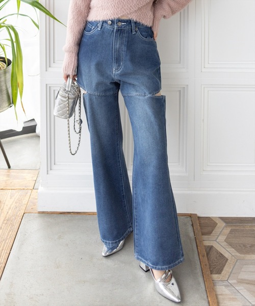 clear（クリア）の「【低身長用サイズ有】サイドスリットスラブワイドデニムパンツ［大人 カジュアル 着回し力抜群］（その他パンツ・レディース・ブルー/ネイビー・PS/S/M）」の7枚目の写真