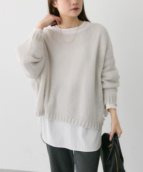 PUAL CE CIN（ピュアルセシン）の「3Gドロップ天竺ニットプルオーバー（ニット/セーター・レディース・ピンク/ライトグレー/ネイビー/ベージュ/ブルー・FREE）」の2枚目の写真