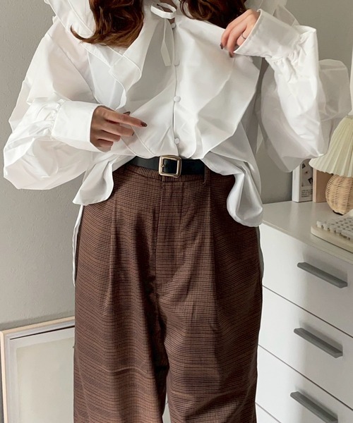 merrylatte（メリーラテ）の「タックチェックワイドパンツ【NOUA】（その他パンツ・レディース・ブラウン・FREE）」の8枚目の写真