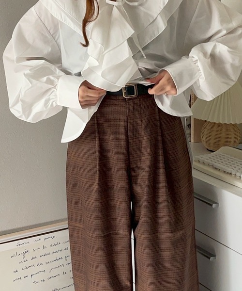 merrylatte（メリーラテ）の「タックチェックワイドパンツ【NOUA】（その他パンツ・レディース・ブラウン・FREE）」の10枚目の写真