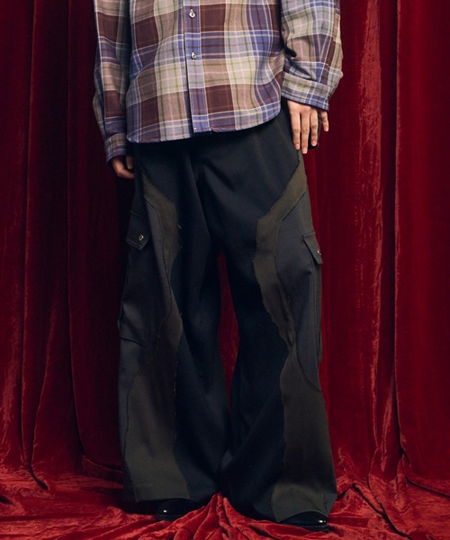 UNISEX》Zigzag Different Material Docking Cargo Pants/ジグザグ異