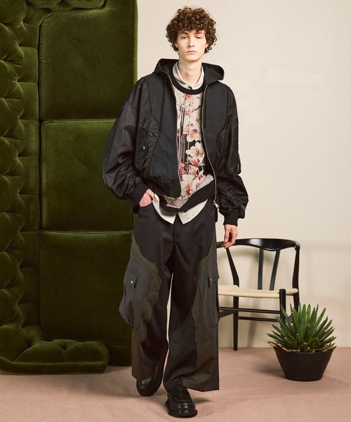 UNISEX》Zigzag Different Material Docking Cargo Pants/ジグザグ異