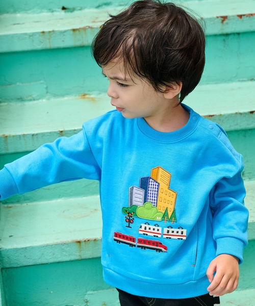 セール】電車と街サイドポケットトレーナー（スウェット）｜kladskap