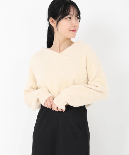 STRAWBERRY-FIELDS(ストロベリーフィールズ)の「ミニシャギー_前後2WAYシャギーニット(ニット/セーター・レディース・グレー/キナリ/モカ・2)」の1枚目の写真