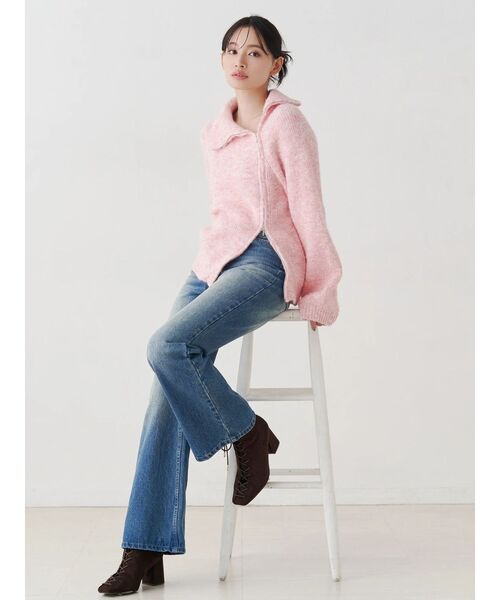 MERCURYDUO(マーキュリーデュオ)の「アシメZIPオーバーニット(ニット/セーター・レディース・ブラウン/ピンク/オフホワイト・FREE)」の5枚目の写真