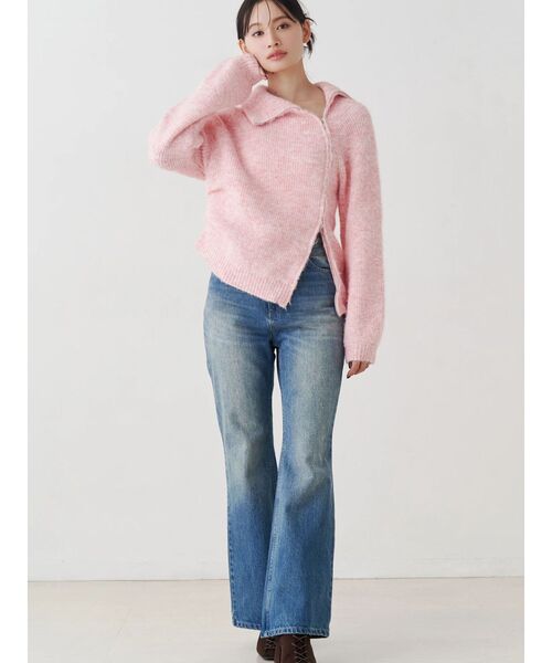 MERCURYDUO(マーキュリーデュオ)の「アシメZIPオーバーニット(ニット/セーター・レディース・ブラウン/ピンク/オフホワイト・FREE)」の6枚目の写真