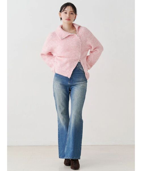 MERCURYDUO(マーキュリーデュオ)の「アシメZIPオーバーニット(ニット/セーター・レディース・ブラウン/ピンク/オフホワイト・FREE)」の7枚目の写真