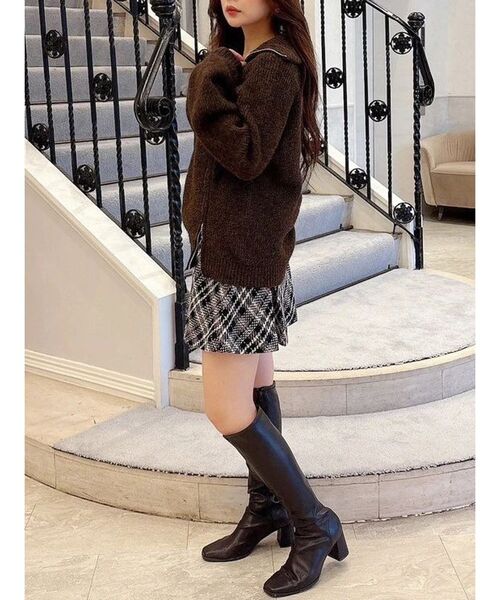 MERCURYDUO(マーキュリーデュオ)の「アシメZIPオーバーニット(ニット/セーター・レディース・ブラウン/ピンク/オフホワイト・FREE)」の11枚目の写真