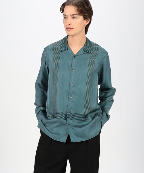 セール】シルクツイル パネルプリント オープンカラーシャツ（シャツ