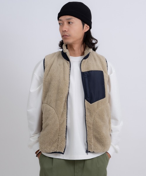 improves（インプローブス）の「スタンドカラー 防風 ボアベスト（ベスト・メンズ・ネイビー/カーキ・XX-LARGE/X-LARGE/LARGE/MEDIUM）」の2枚目の写真