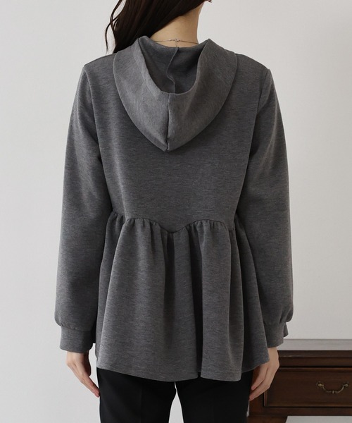 今季Super beauty ブラック ペプラムパーカー 42 ストレッチ ｜ フロントパール フリル ペプラム パーカー