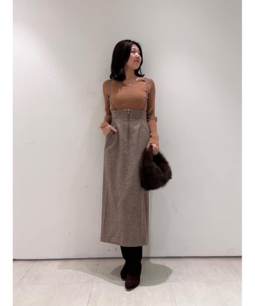 allureville（アルアバイル）の「シックツィードツイルサロペスカート（スカート・レディース・ブラウン/ブラック・2/1）」の4枚目の写真