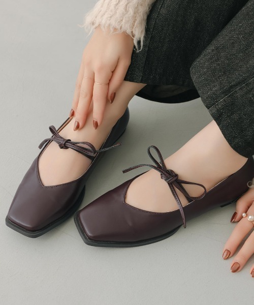 セール】yumi.×VIVIANコラボ 華奢リボンフラットシューズ（パンプス