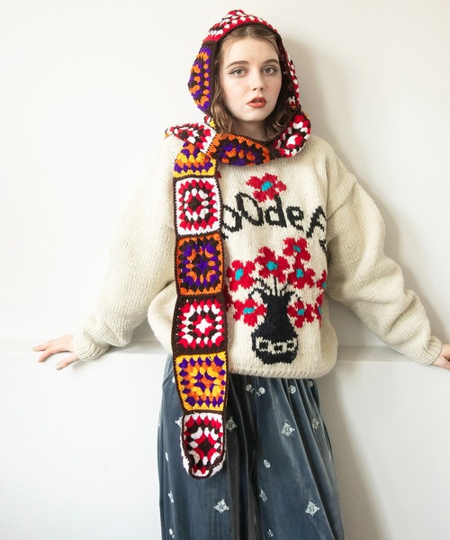 チャイハネ（チャイハネ）の「【チャイハネ】メルデフ手編みニットプルオーバー（ニット/セーター・レディース・イエロー/ホワイト・FREE）」の5枚目の写真