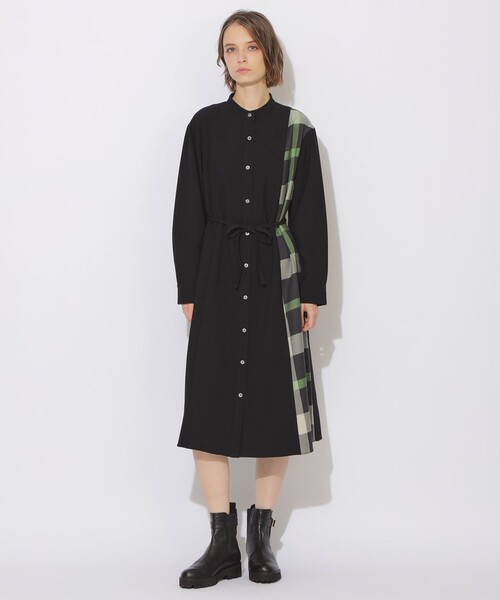 BLUE LABEL CRESTBRIDGE サイドチェック ワンピース 38 セール】サイドチェック切替ラウンドネックワンピ－ス（ワンピース