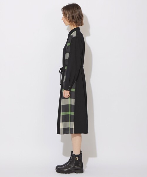 セール】サイドチェック切替ラウンドネックワンピ－ス（ワンピース
