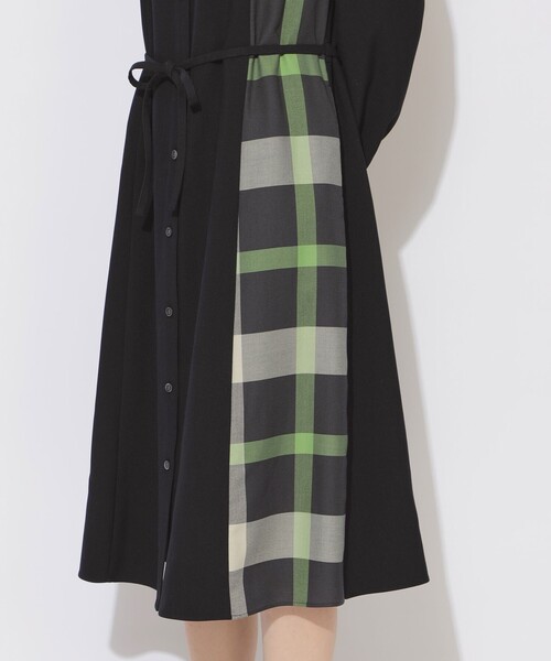 セール】サイドチェック切替ラウンドネックワンピ－ス（ワンピース