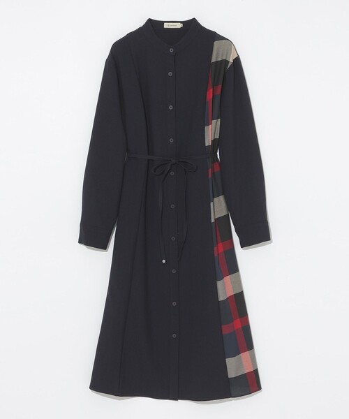 セール】サイドチェック切替ラウンドネックワンピ－ス（ワンピース