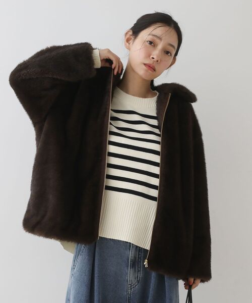 Green　Parks（グリーンパークス）の「ミンクライクファーブルゾン（ブルゾン・レディース・ブラウン/グレー・FREE）」の6枚目の写真