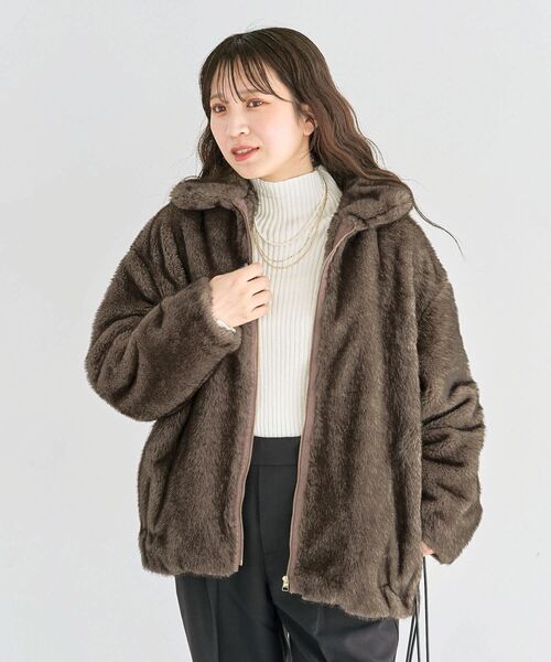 Green　Parks（グリーンパークス）の「ミンクライクファーブルゾン（ブルゾン・レディース・ブラウン/グレー・FREE）」の12枚目の写真