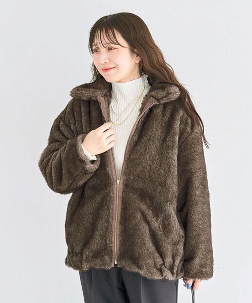 Green　Parks（グリーンパークス）の「ミンクライクファーブルゾン（ブルゾン・レディース・ブラウン/グレー・FREE）」の15枚目の写真