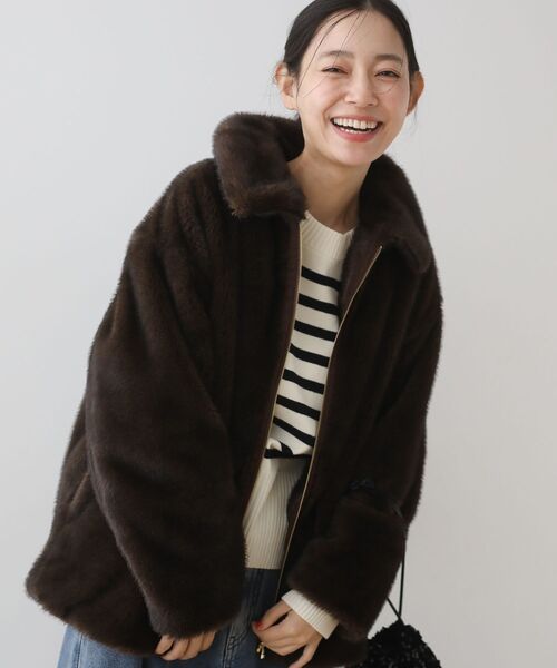 Green　Parks（グリーンパークス）の「ミンクライクファーブルゾン（ブルゾン・レディース・ブラウン/グレー・FREE）」の2枚目の写真