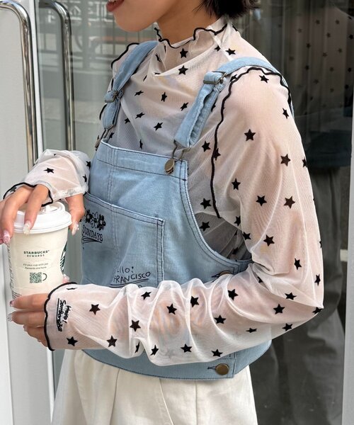 HELLO.SANFRANCISCO（ハローサンフランシスコ）の「★【HELLO.SANFRANCISCO/ハローサンフランシスコ】フロッキー星柄シアートップス（Tシャツ/カットソー・レディース・サックスブルー/ブラック/イエロー・ONE SIZE）」の16枚目の写真