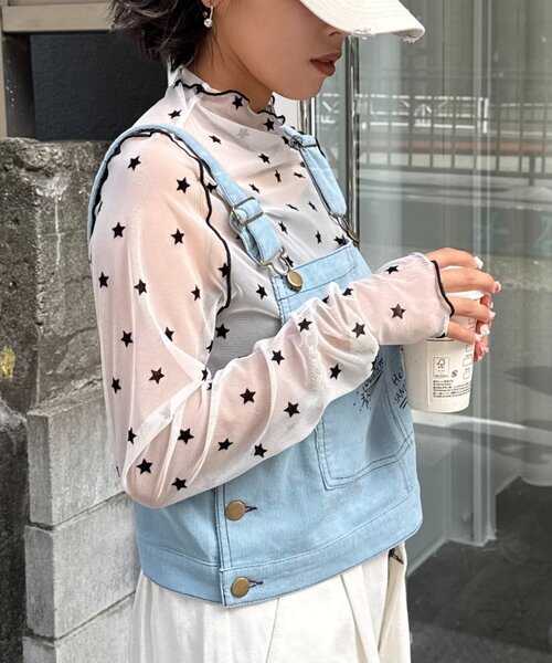 HELLO.SANFRANCISCO（ハローサンフランシスコ）の「★【HELLO.SANFRANCISCO/ハローサンフランシスコ】フロッキー星柄シアートップス（Tシャツ/カットソー・レディース・サックスブルー/ブラック/イエロー・ONE SIZE）」の19枚目の写真