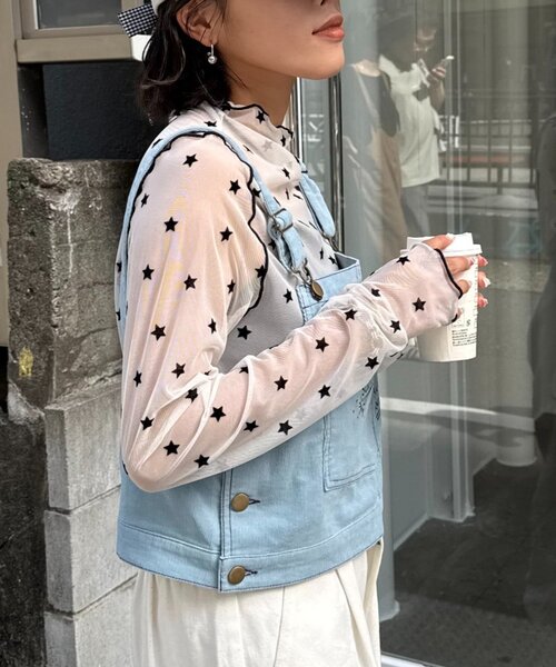 HELLO.SANFRANCISCO（ハローサンフランシスコ）の「★【HELLO.SANFRANCISCO/ハローサンフランシスコ】フロッキー星柄シアートップス（Tシャツ/カットソー・レディース・サックスブルー/ブラック/イエロー・ONE SIZE）」の20枚目の写真