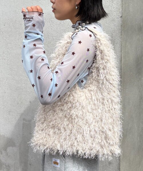 HELLO.SANFRANCISCO（ハローサンフランシスコ）の「★【HELLO.SANFRANCISCO/ハローサンフランシスコ】フロッキー星柄シアートップス（Tシャツ/カットソー・レディース・サックスブルー/ブラック/イエロー・ONE SIZE）」の15枚目の写真