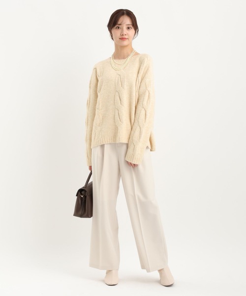 Andemiu（アンデミュウ）の「ユルケーブルニット617733（ニット/セーター・レディース・チャコールグレー/パープル/アイボリー・FREE）」の4枚目の写真