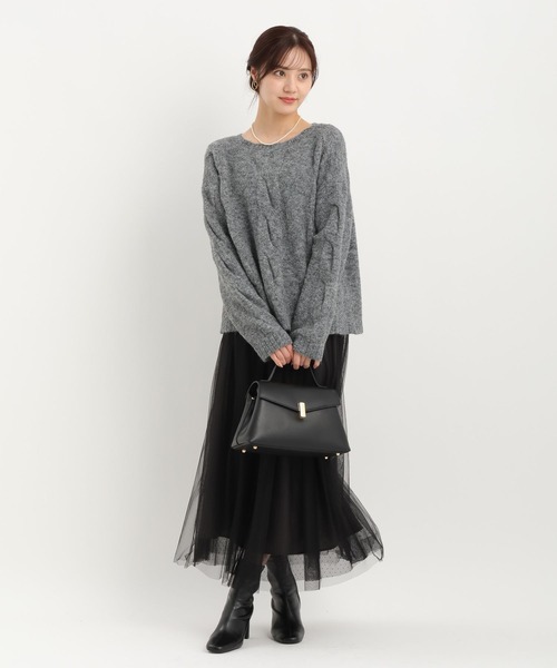 Andemiu（アンデミュウ）の「ユルケーブルニット617733（ニット/セーター・レディース・チャコールグレー/パープル/アイボリー・FREE）」の5枚目の写真