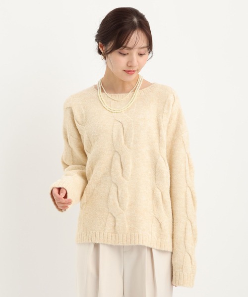 Andemiu（アンデミュウ）の「ユルケーブルニット617733（ニット/セーター・レディース・チャコールグレー/パープル/アイボリー・FREE）」の8枚目の写真