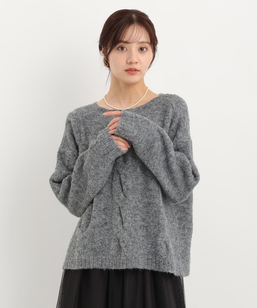 Andemiu（アンデミュウ）の「ユルケーブルニット617733（ニット/セーター・レディース・チャコールグレー/パープル/アイボリー・FREE）」の9枚目の写真