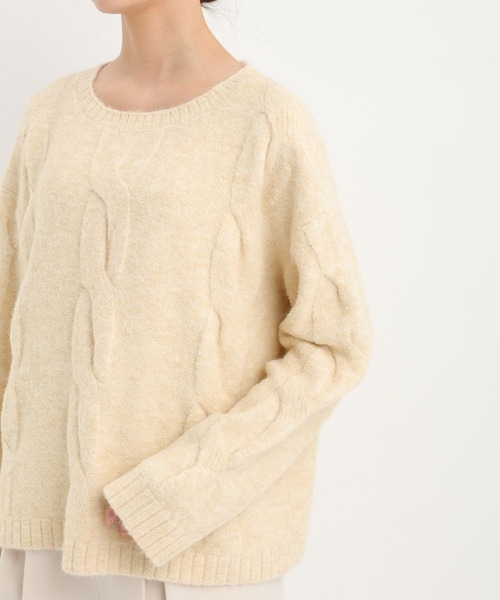 Andemiu（アンデミュウ）の「ユルケーブルニット617733（ニット/セーター・レディース・チャコールグレー/パープル/アイボリー・FREE）」の15枚目の写真