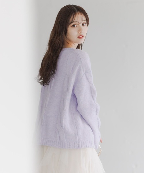 Andemiu（アンデミュウ）の「ユルケーブルニット617733（ニット/セーター・レディース・チャコールグレー/パープル/アイボリー・FREE）」の21枚目の写真