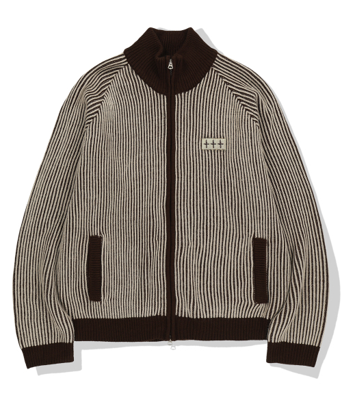 NOT4NERD(ノットフォーナード)の「444 Logo Two Tone Rib Knit Zip Up - Beige(カーディガン/ボレロ・レディース・その他・SMALL/MEDIUM/LARGE/X-LARGE)」の1枚目の写真