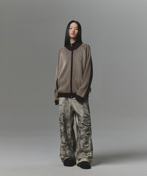 NOT4NERD(ノットフォーナード)の「444 Logo Two Tone Rib Knit Zip Up - Beige(カーディガン/ボレロ・レディース・その他・SMALL/MEDIUM/LARGE/X-LARGE)」の7枚目の写真
