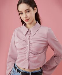 WOMEN クロップスリムシャーリング 長袖シャツ [PINK] ブーツカット袖 ver.
