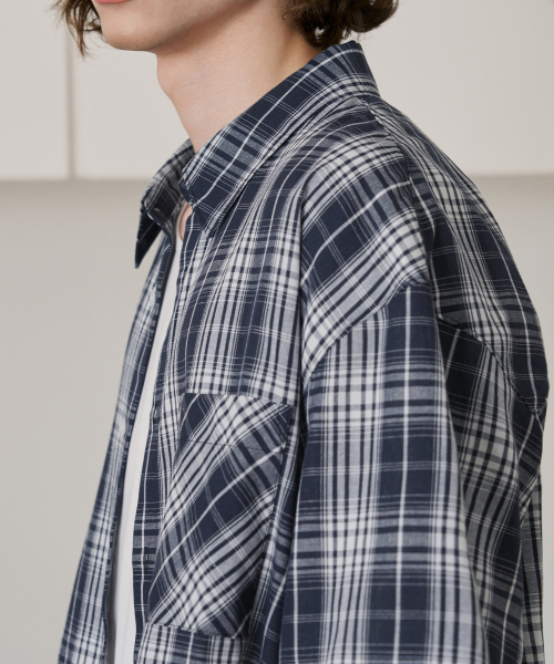 DRAW FIT（ドローフィット）の「スティーブンチェックハーフシャツ[NAVY]（シャツ/ブラウス・メンズ・その他・LARGE/MEDIUM/X-LARGE）」の3枚目の写真